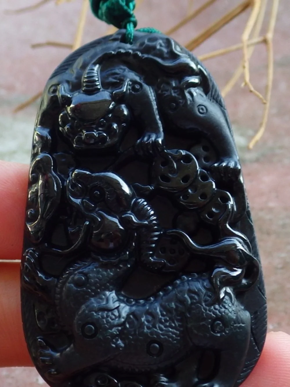 Certified Dark Green Black Burma A Jade Jadeite Dragon Beads Pendant Necklace